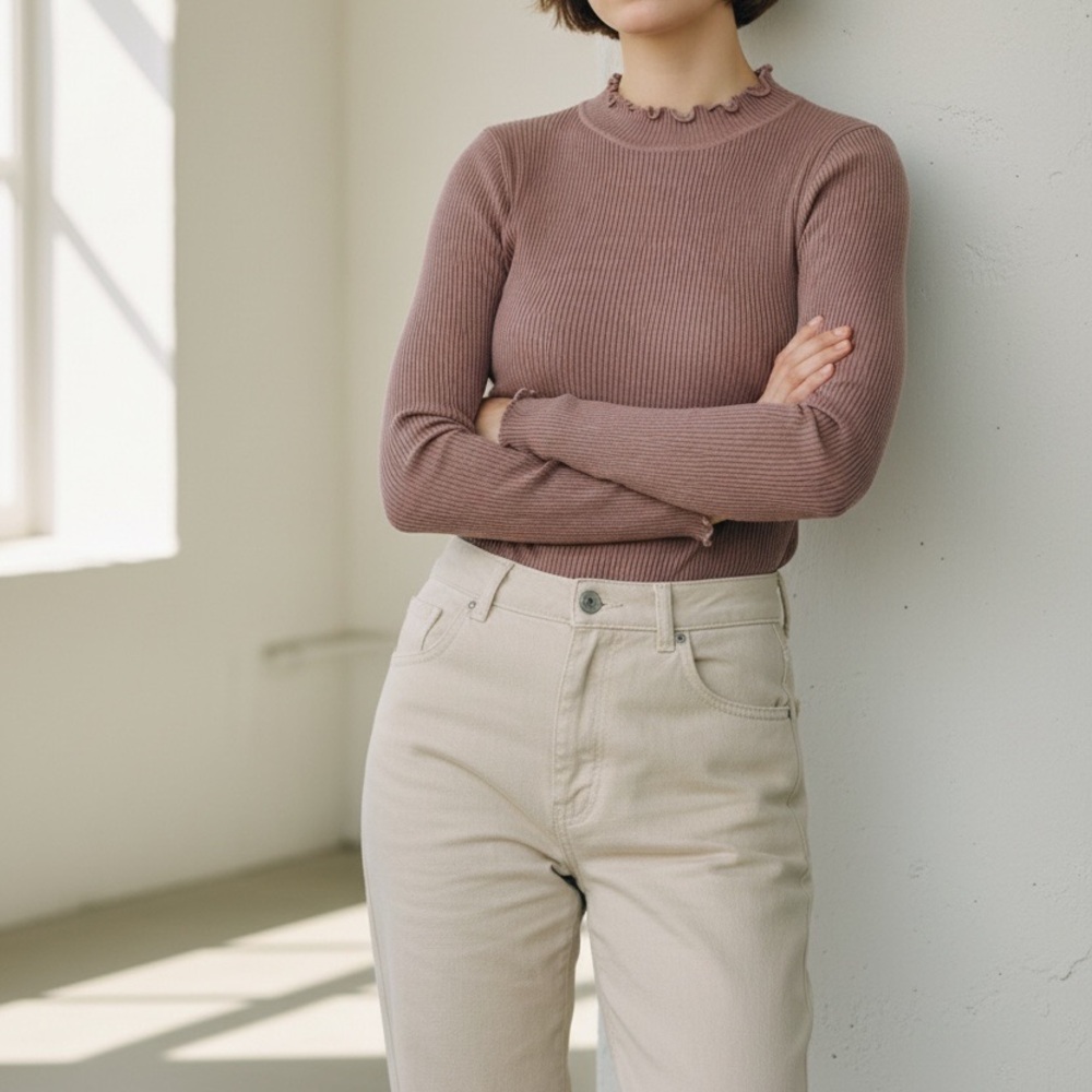 DREAMERS BY DEBUT Ribbed Mauve Long Sleeve Top Size XS